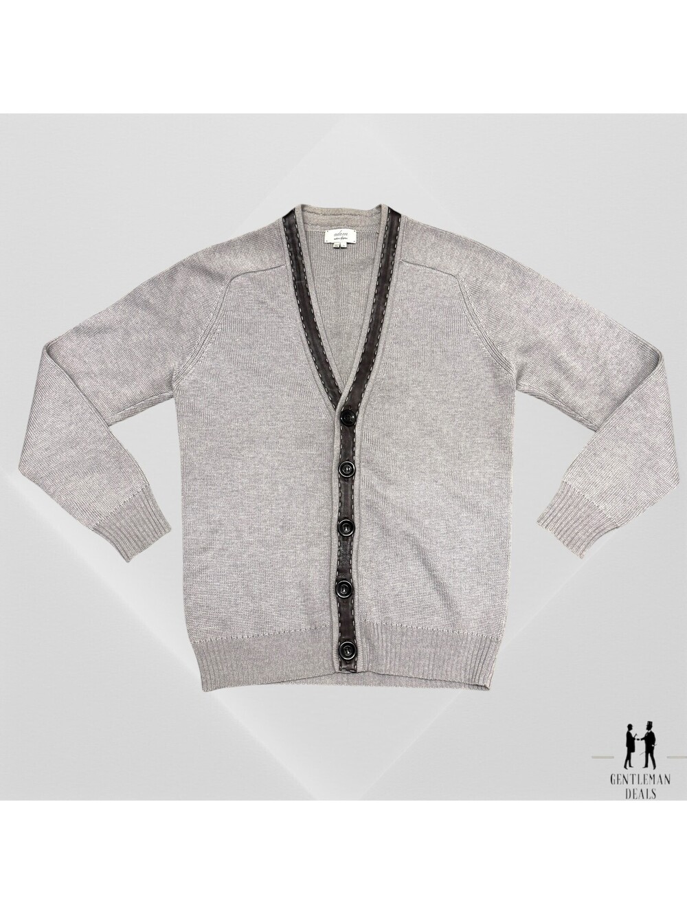 Adam Lippes 100% Merino Wool Sweater Cardigan V Neck Leather accent Size Small